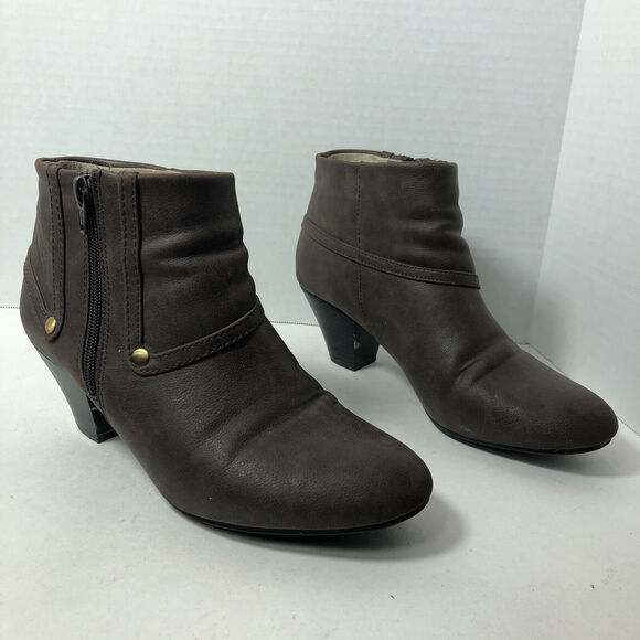 Life Stride Boots Womens Size 9 Active Arch Comfort Ankle Side Zip Brown F3 - Picture 1 of 13